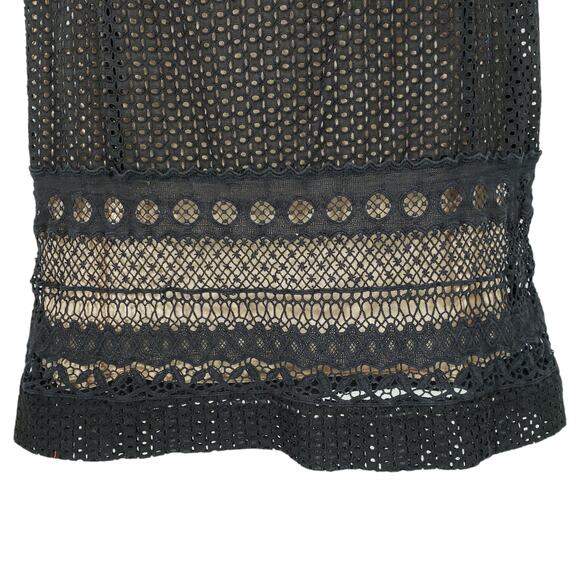 Loft Lace Mini Shift Dress 8P Women Black Tan Overlay Perforated Side Zip‎ - Picture 6 of 10